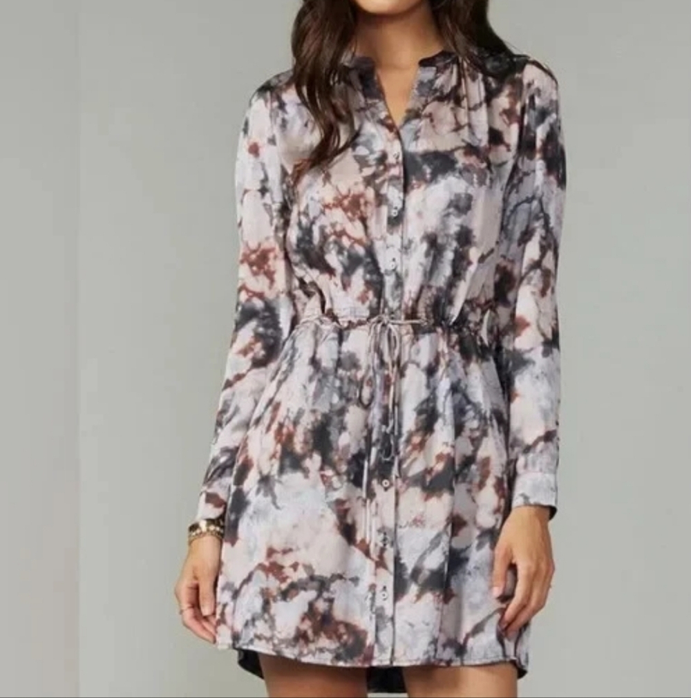 Adelyn Rae size S Tie Dye Satin Button Shirt Tunic Dress Long sleeve